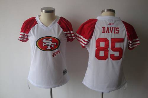 49ers #85 Vernon Davis White 2011 Women's Field Flirt Stitched NFL Jersey